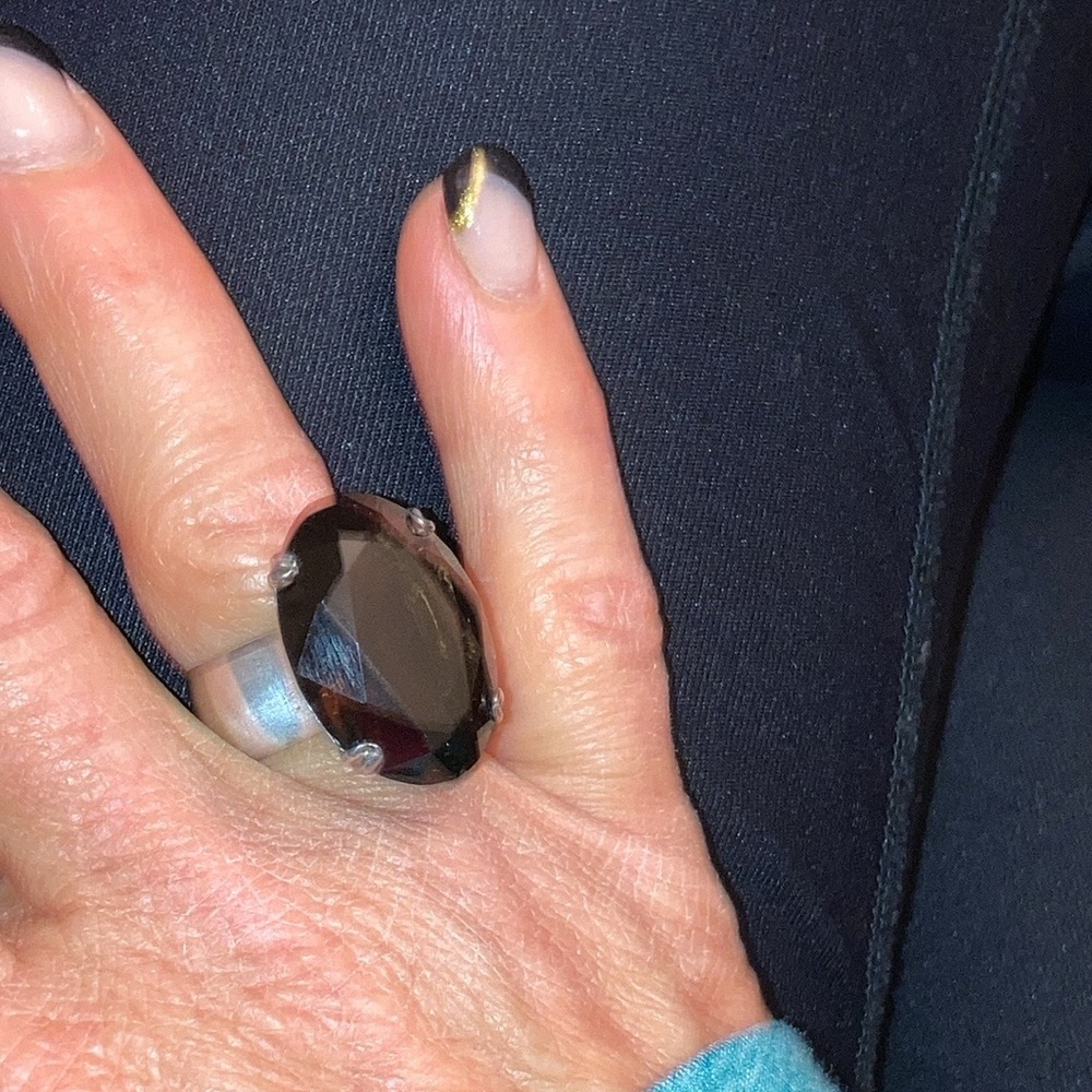 Faceted Smokey Quartz Solitaire Sterling Esposito Ring Sz 5.25-5.35